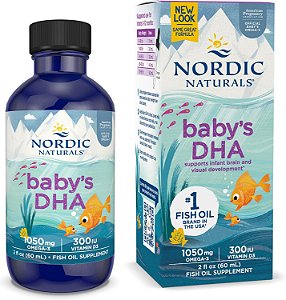 Nordic Naturals Baby’s DHA, sem sabor - Com Dosador, 1050 mg Ômega-3 + 300 UI de vitamina D3 60ml - Apoia o desenvolvimento do cérebro, da visão e do sistema nervoso em bebês
