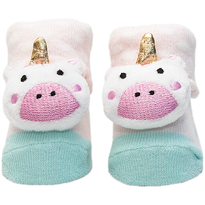 Clingo Meia Pantufas Unicórnio com Chocalho e Antiderrapante
