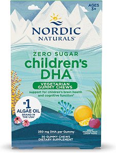 Nordic Naturals Ômega 3 Vegano para Crianças +3 250mg DHA Zero Sugar DHA - 30 Gummy Maracujá Sabor Limão  Óleo de Algas Vegano Suplemento Ômega-3