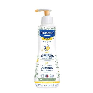 Mustela Baby Gel de Limpeza Nutritivo - Sabonete Líquido para Cabelo e Corpo para Pele Seca - com Abacate Natural, Creme Frio e Cera de Abelha 300ml