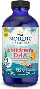 Ômega 3 Nordic Naturals DHA infantil, Morango 530 mg com EPA e DHA - Desenvolvimento e função cerebral 237ml
