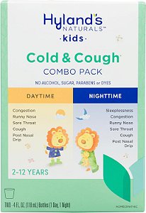 Hyland's Naturals Kids Cold & Cough, Diurno e noturno, remédio para resfriado para maiores de 2 anos, xarope para tosse para crianças, descongestionante nasal, alívio de alergia, 118ml