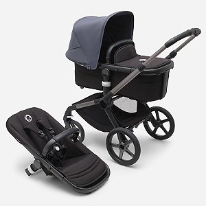 Carrinho Bugaboo Fox 5 com Assento e Moisés Graphite Midnight Stormy Blue