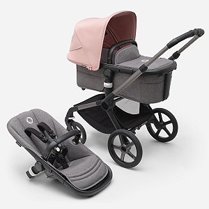 Carrinho Bugaboo Fox 5 com Assento e Moisés Graphite Grey Melange Morning Pink