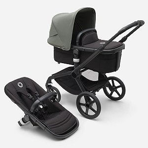 Carrinho Bugaboo Fox 5 com Assento e Moisés Midnight Black Forest Green