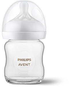 Mamadeira de Vidro Philips AVENT Glass Natural Baby Bottle with Natural Response Nipple, Clear, 120 ml  SCY910/01