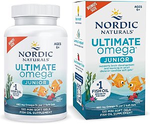 Ômega Nordic Naturals Ultimate Omega Jr., Morango - 120 Mini Cápsulas Softgel - 680 Ômega-3s Totais com EPA e DHA
