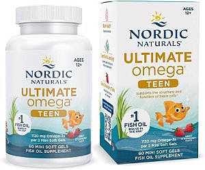 Ômega Nordic Naturals Ultimate Omega 2X Teen +12, Morango - 60 Mini Cápsulas Softgel - 1120 mg de Ômega-3 Total com EPA e DHA