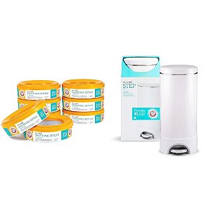 Lixeira de Fraldas Munchkin Step - Alimentado pela Arm & Hammer, Inclui 1 Saco Snap, Seal & Toss™, 8 Anéis de Recarga, 1 Anel de Recarga Inicial e 1 Cartucho de Bicarbonato de Sódio Puck