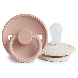 Chupeta FRIGG Rope SilkySoft - 0-6 Meses - Blush/Cream 2 unidades BPA Free