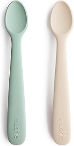 Colheres Mushie - Cambridge Blue/Shifting Sand, 2 unidades, Silicone