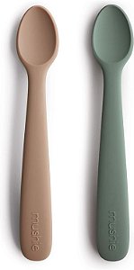 Colheres Mushie - Tomilho Seco/Natural, 2 unidades, Silicone