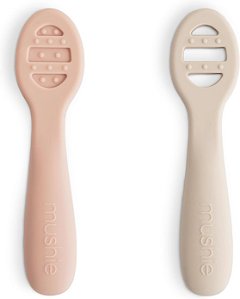 Colheres Mushie Silicone - Primeira Alimentação, 2 un, Blush/Shifting Sand