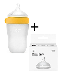 Mamadeira Comotomo Ger. 2 250ml Amarela + Bico Ger. 2 Fluxo Rápido +6 meses
