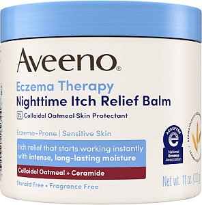 Aveeno Eczema Therapy Nighttime Itch Relief Balm, Fórmula de Aveia Coloidal Alivia Instantaneamente a Coceira, Pele Propensa a Eczema, Bálsamo Hidratante para Pele Sensível, Sem Esteróides e Fragrâncias, 11 oz