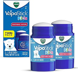 Vicks VapoStick Kids, Bálsamo Sólido, Sem Bagunça, para Crianças com 4 Anos Vapores Vicks Não Medicados Calmantes, Aplicador Sem Toque Fácil de Usar, Sensação Leve, 1,25 onças x 2