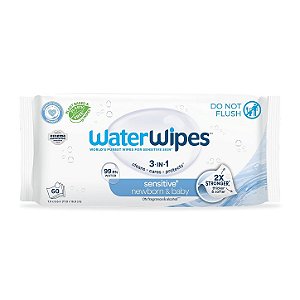 Lenço Umedecido WaterWipes Sensitive+ para recém-nascidos e bebês, 3 em 1 limpa, cuida, protege, 99,9% de água, sem perfume e hipoalergênico, 60 lenços