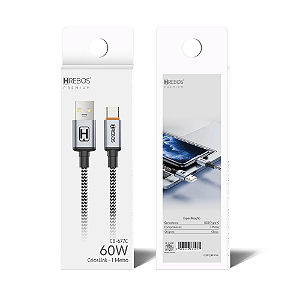 Cabo Premium Nylon Usb Para Tipo C 60W 1M CB-677C Hrebos