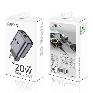 Fonte Carregador Turbo 1 Usb + 1 Tipo C 20W CRG-232 Hrebos