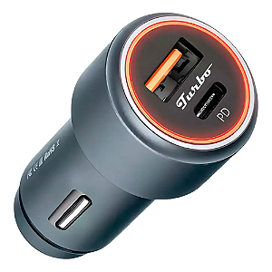 Fonte Carregador Veicular Usb + Tipo C 60w 9.1A Turbo CJ-13-4 Agold