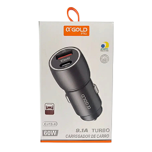 Fonte Carregador Veicular Usb + Tipo C 60w 9.1A Turbo CJ-13-4 Agold