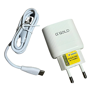 Carregador Rápido 2 Usb 4.1A C/ Cabo Tipo C CA17-3 Agold