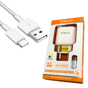 Carregador Rápido 2 Usb 4.1A C/ Cabo Tipo C CA17-3 Agold