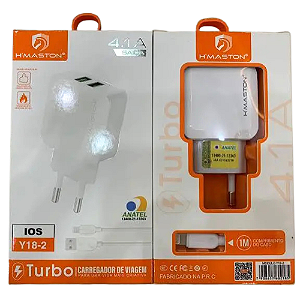 Carregador Rápido 2 Usb 3.1A C/ Cabo iPhone Y18-2 Hmaston
