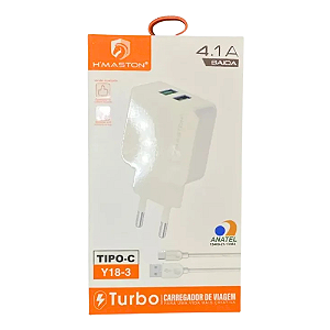 Carregador Rápido 2 Usb 3.1A C/ Cabo Tipo C Y18-3 Hmaston