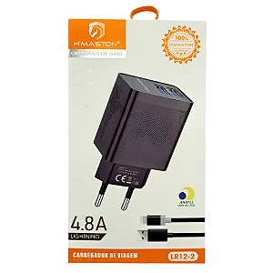 Carregador Rápido 2 Usb 4.1A C/ Cabo iPhone LR12-2 Hmaston