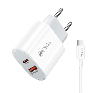 Carregador Rápido 1 Usb + 1 Tipo C 20W + Cabo Usb Tipo C CRG-215C Hrebos