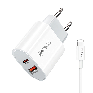 Carregador Rápido 1 Usb + 1 Tipo C 20W + Cabo Usb Lightning CRG-215I Hrebos