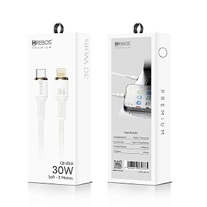 Cabo Premium Soft Nylon Tipo C Lightning 30W 3M CB-484I Hrebos