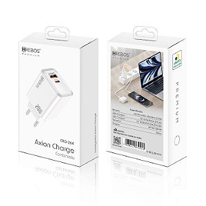 Fonte Carregador Axion Rápido 1 Usb + 1 Tipo C 20W CRG-264 Hrebos