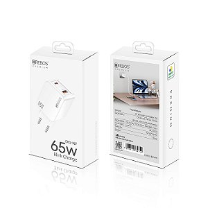Fonte Carregador Blink Rápido USB + Tipo C 65W CRG-387 Hrebos