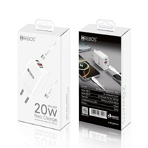 Carregador 1 Usb + 1 Tipo C 20W + Cabo USB TC CRG-232USB Hrebos