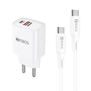 Carregador 1 Usb + 1 Tipo C 20W + Cabo USB TC CRG-232USB Hrebos