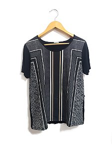 Camiseta feminina Cinza e Preto