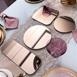 Kit 4 Bandejas Petisqueiras em Espelho Bronze Deluxe, Conjunto para servir Petiscos, Sobremesas ou Drink’s na Mesa Posta