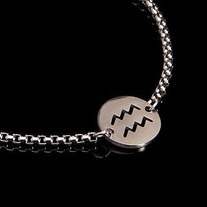 Pulseira Key Design Signo Aquário de Aço Prata Ajustável