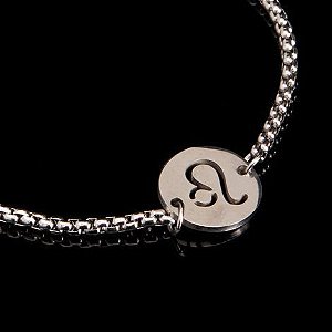 Pulseira Key Design Signo Leão de Aço Prata Ajustável