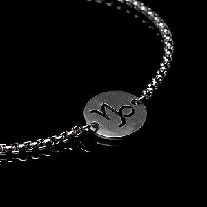 Pulseira Key Design Signo Capricórnio de Aço Prata Ajustável