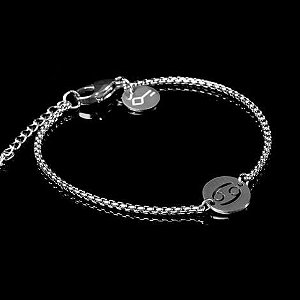 Pulseira Key Design Signo Câncer de Aço Prata Ajustável