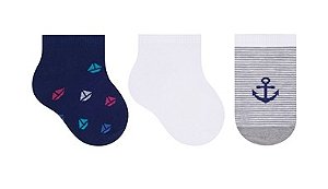 Kit com 3 Meias Bebê Cano Curto Selene Código:1360