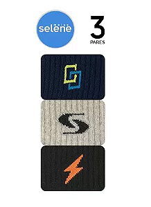 Kit com 3 Meias Esportiva Masculina Cano Curto Selene 4084