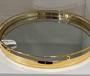 Bandeja decorativa Dourada espelhada redonda grande, (37 x 37)cm