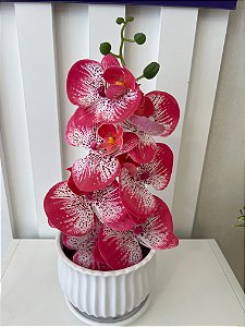 ARRANJO DE ORQUIDEA VASO DECORADO EM LOUÇA BRANCA
