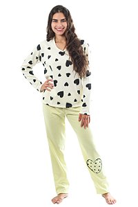 Pijama Feminino Flanelado Mais Quente Coração - Empório do algodão