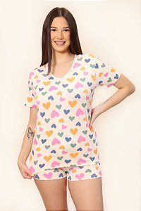 Pijama Feminino Manga Curta Corações - Empório do Algodão