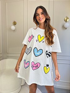Camisetão Off Corações - 100% Algodão | Emporio do Algodão